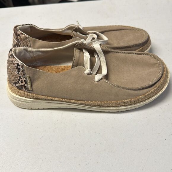 Hey Dude Wendy Slip On Python Brown Lace Up Comfort Snakeskin Print Cork Insole - Picture 1 of 7